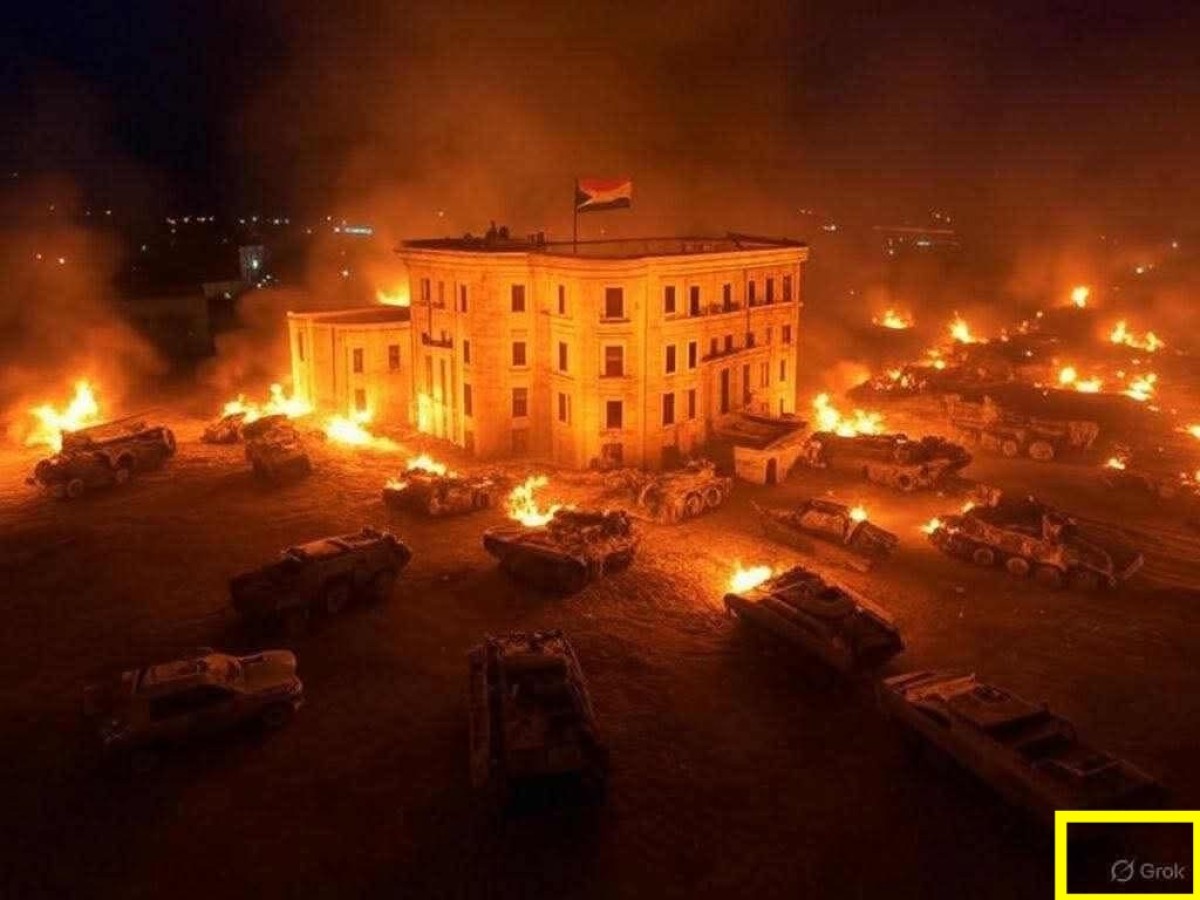 صورة مولدة بالذكاء الاصطناعي وليست من المعركة حول القصر الجمهوري بالسودان