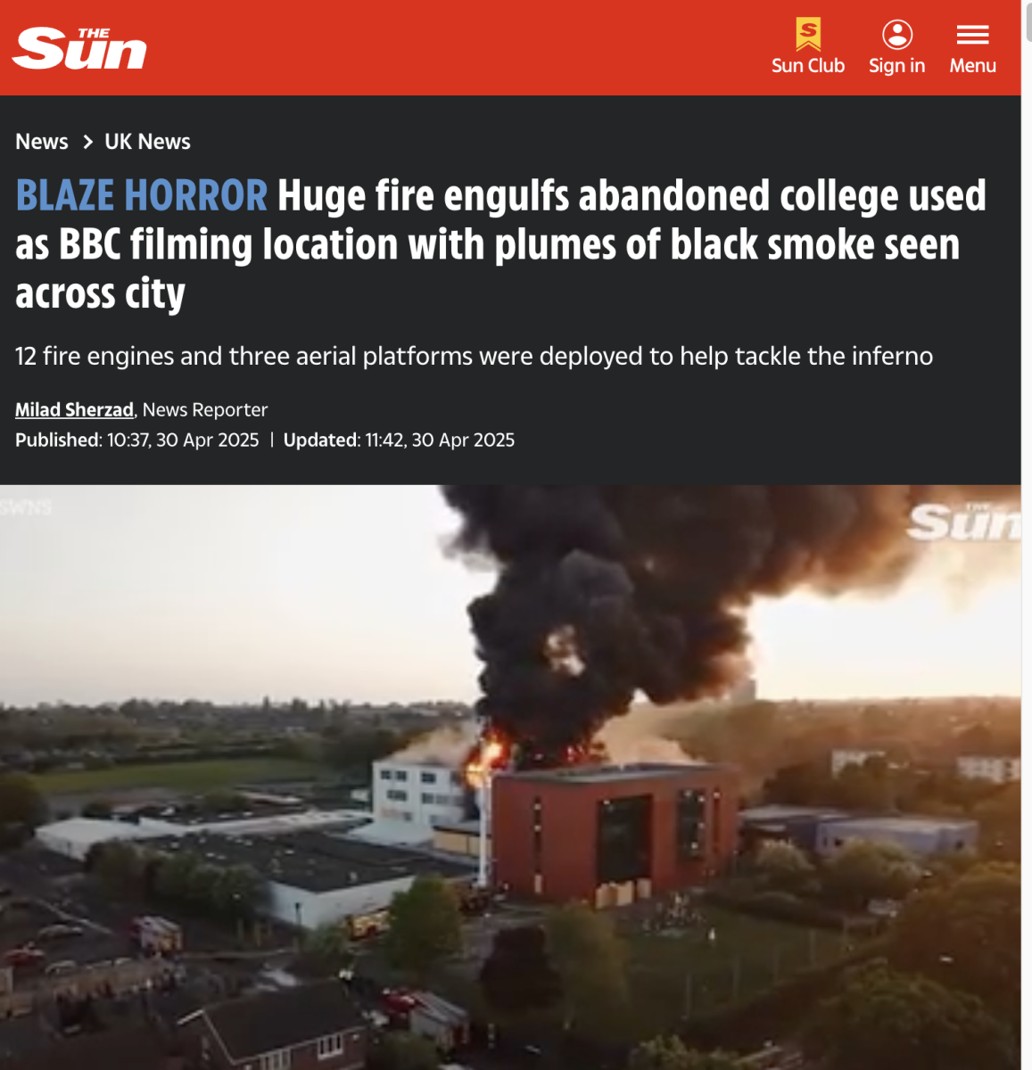 المقطع لحريق قديم في انجلترا وليس من قصف إيراني على تل أبيب